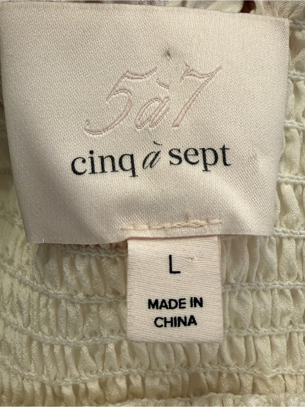 Cinq à Sept Ellis Top Silk Smocked Puff Sleeve White Square Neck Size Large - Picture 2 of 11